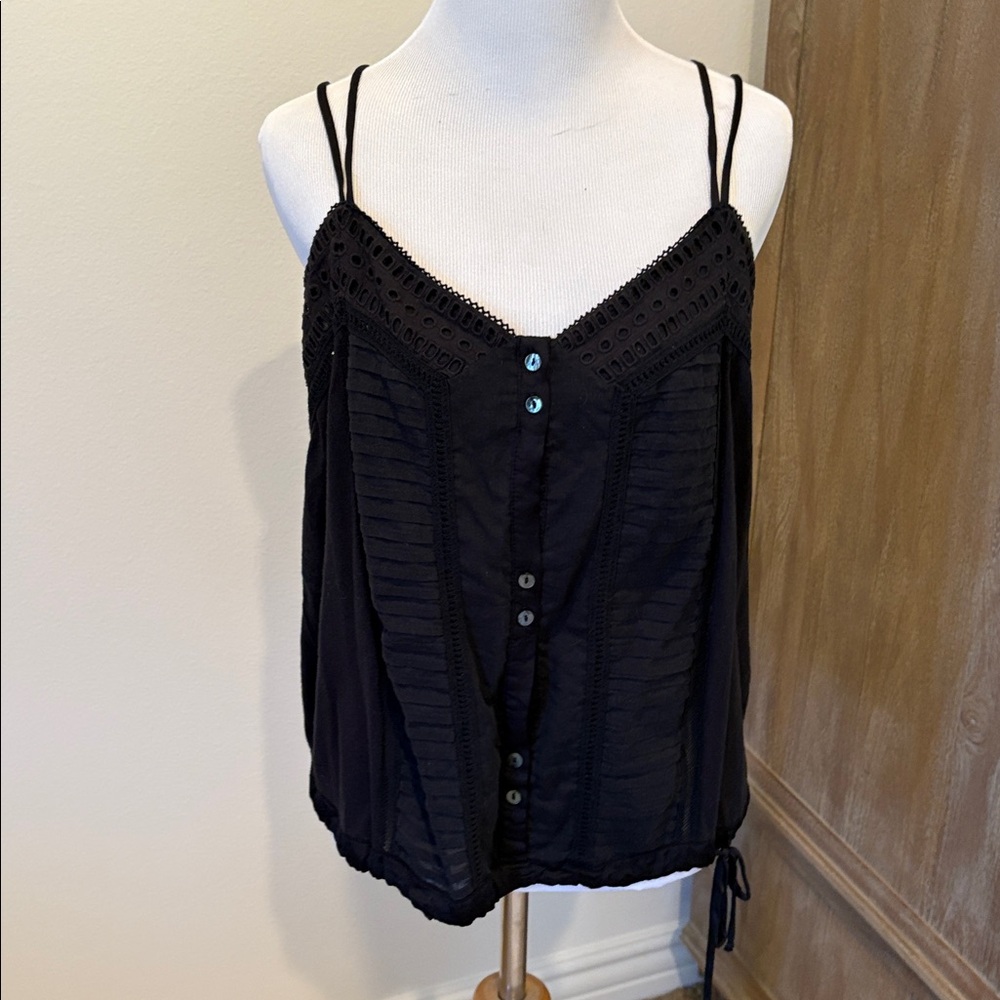 Black Lace Trim Tank Top